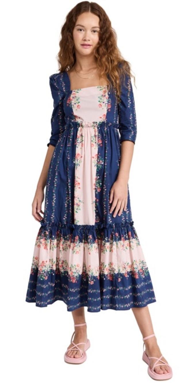 Cara Cara Blue Hill Ditzy Stripe Midnight Midi Dress Women’s Size 8
